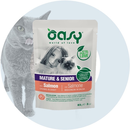 OASY CHUNKS IN GRAVY SENIOR MOKRA KARMA DLA KOTA ŁOSOŚ W SOSIE SASZETKA 85g