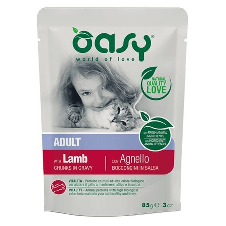 OASY CHUNKS IN GRAVY MOKRA KARMA DLA KOTA KURCZAK JAGNIĘCINA MULTIPACK 4x85g
