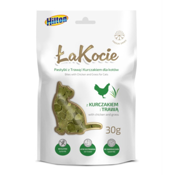 PRZYSMAK DLA KOTA ŁAKOCIE PASTYLKI Z TRAWĄ I KURCZAKIEM NA KULE WŁOSOWE HILTON 30g