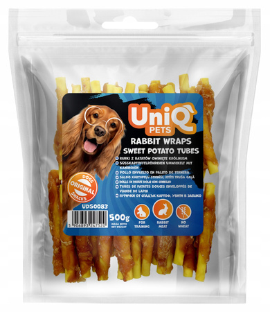 UNIQ PETS RURKI Z BATATÓW OWINIĘTE KRÓLIKIEM MIĘSNY PRZYSMAK DLA PSA 500g