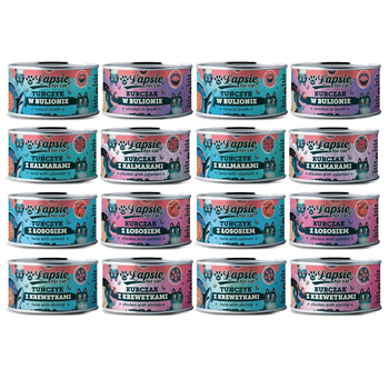 ŁAPSIE FOR CAT MOKRA KARMA DLA KOTA MIX SMAKÓW W BULIONIE PUSZKA 16x80g