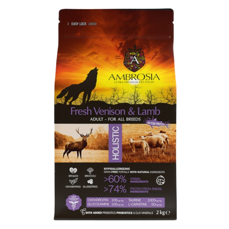 AMBROSIA FRESH VENISON LAMB KARMA DLA PSA DOROSŁEGO DZICZYZNA JAGNIĘCINA 2kg