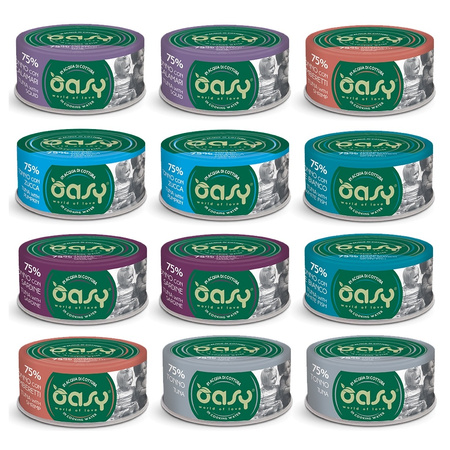 OASY MORE LOVE MOKRA KARMA DLA KOTA MIX SMAKÓW Z TUŃCZYKIEM W PUSZCE 12x70g