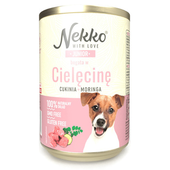NEKKO JUNIOR MOKRA KARMA DLA SZCZENIĄT PSA CIELĘCINA CUKINIA MORINGA 800g
