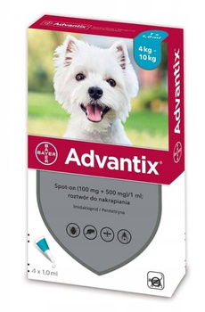 BAYER ADVANTIX KROPLE NA KLESZCZE PSÓW 4-10kg 4x1ml