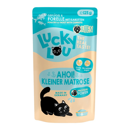 LUCKY LOU LIFESTAGE KITTEN MOKRA KARMA DLA KOCIĄT DRÓB PSTRĄG 8x125g