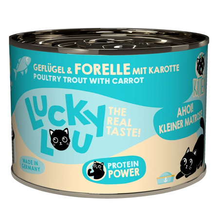 LUCKY LOU LIFESTAGE KITTEN MOKRA KARMA DLA KOCIĄT DRÓB PSTRĄG 6x200g