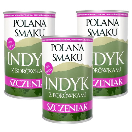  POLANA SMAKU KARMA DLA SZCZENIĄT MOKRA INDYK Z BORÓWKAMI 3x400g