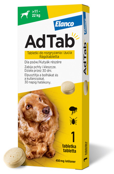 ADTAB 450mg TABLETKA DLA PSA NA PCHŁY KLESZCZE NA 30 dni 11-22kg