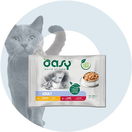 OASY CHUNKS IN GRAVY MOKRA KARMA DLA KOTA KURCZAK JAGNIĘCINA MULTIPACK 4x85g