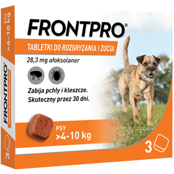 FRONTPRO TABLETKI SMAKOWE NA PCHŁY I KLESZCZE DLA PSÓW 4-10kg 3szt.