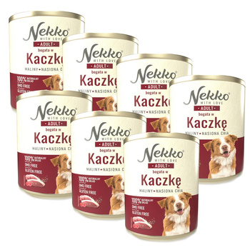 NEKKO MOKRA KARMA DLA PSA ADULT KACZKA MALINY NASIONA CHIA 7x800g