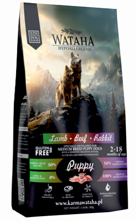 WATAHA HYPOALLERGENIC PUPPY KARMA DLA SZCZENIĄT MAŁE I ŚREDNIE RASY JAGNIĘCINA WIEPRZOWINA I KRÓLIK 2kg
