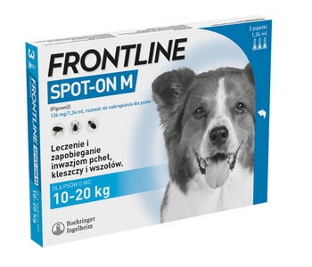 FRONTLINE SPOT-ON M FIPRONIL KROPLE NA PCHŁY KLESZCZE DLA PSÓW 10-20kg PIPETKI 3x1,34ml