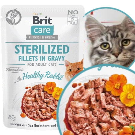 BRIT CARE CAT STERILIZED MOKRA KARMA DLA KOTA KRÓLIK SOS SASZETKA 12x85g