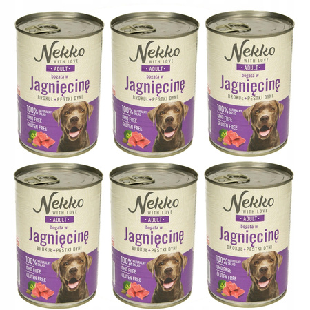 NEKKO MOKRA KARMA DLA PSA ADULT JAGNIĘCINA BROKUŁ PESTKI DYNI 6x400g