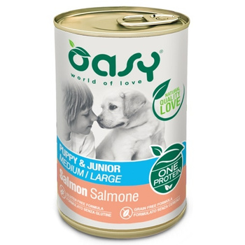 OASY PUPPY MEDIUM LARGE MOKRA KARMA DLA SZCZENIĄT ŚREDNIE DUŻE RASY ŁOSOŚ 400g