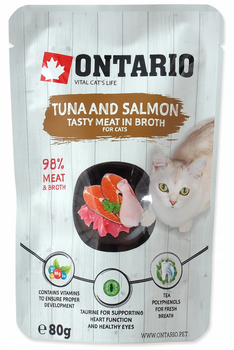 ONTARIO KARMA DLA KOTA TUŃCZYK I ŁOSOŚ W ROSOLE SASZETKA 80g