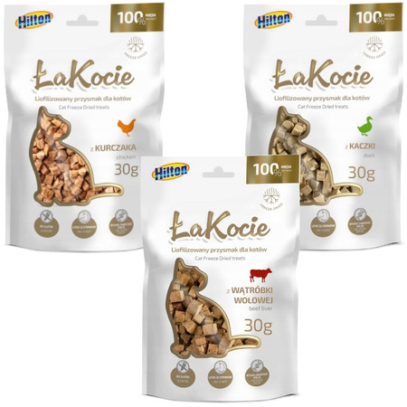 HILTON ŁAKOCIE SMACZKI NATURALNE DLA KOTA MIX SMAKÓW LIOFILIZOWANYCH 3x30g