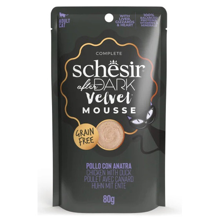 SCHESIR AFTER DARK VELVET MOUSSE MOKRA KARMA DLA KOTA MUS Z KURCZAKA Z KACZKĄ SASZETKA 80g