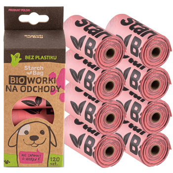 StarchBag WORKI NA ODCHODY PSA PSIE KUPY BIODEGRADOWALNE RÓŻOWE 21x32cm 120szt 8x15szt