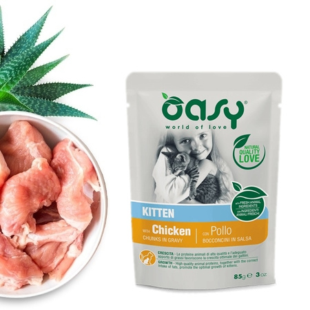 OASY CHUNKS IN GRAVY KITTEN MOKRA KARMA DLA KOCIĄT KURCZAK W SOSIE SASZETKA 85g