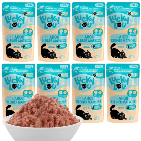 LUCKY LOU LIFESTAGE KITTEN MOKRA KARMA DLA KOCIĄT DRÓB PSTRĄG 8x125g
