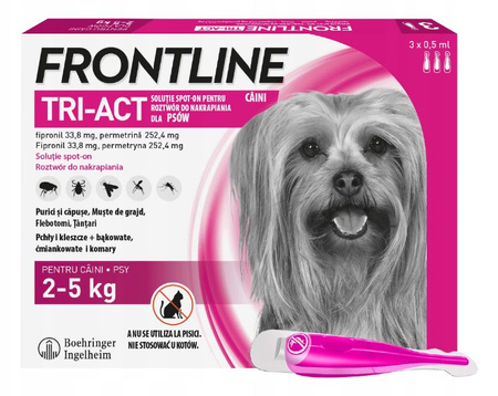 FRONTLINE TRI-ACT XS FIPRONIL PERMETRYNA KROPLE NA PCHŁY KLESZCZE DLA PSÓW 2-5kg PIPETKI 3x0,5ml