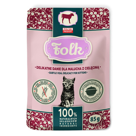  KARMA MOKRA DLA KOCIĄT FOLK KITTEN PEŁNOPORCJOWE DANIE Z CIELĘCINY SASZETKA 85g
