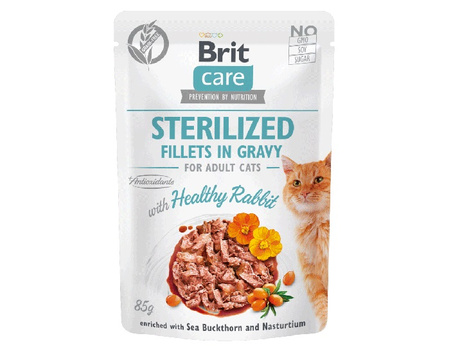 BRIT CARE CAT STERILIZED MOKRA KARMA DLA KOTA KRÓLIK SOS SASZETKA 12x85g