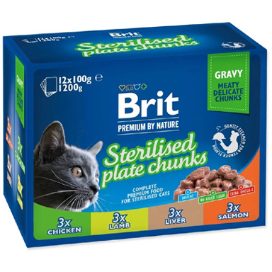 BRIT CAT POUCHES STERILESED PLATE KOT WYSTERYLIZOWANY W SOSIE 24x100g