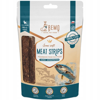 BEMO MEAT STRIPS PÓŁMIĘKKIE MIĘSNE KĄSKI PRZYSMAKI DLA PSA DORSZ 180g