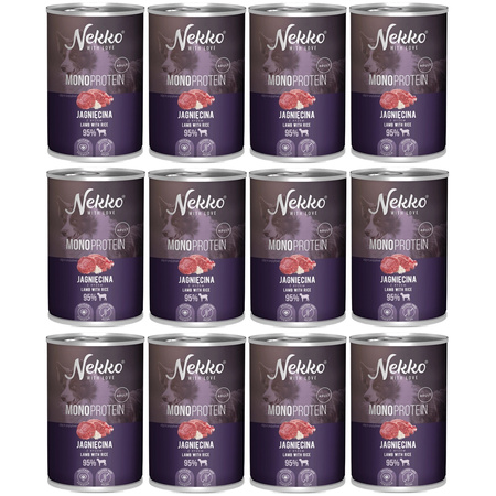 NEKKO MONOPROTEIN ADULT MOKRA KARMA DLA PSA JAGNIĘCINA Z RYŻEM 12x400g