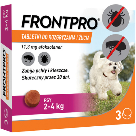 FRONTPRO TABLETKI SMAKOWE DO ŻUCIA NA PCHŁY I KLESZCZE DLA PSA 2-4kg 3szt