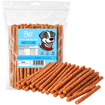 PETI PRZYSMAKI DLA PSA PATYCZKI Z JAGNIĘCINĄ I RYŻEM 500g