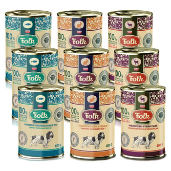 KARMA MOKRA W PUSZCE DLA PSA PEŁNOPORCJOWA FOLK MIX SMAKÓW 9x400g