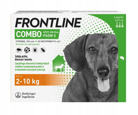 FRONTLINE COMBO SPOT-ON S FIPRONIL KROPLE NA PCHŁY KLESZCZE DLA PSÓW 2-10kg PIPETKI 3x0,67ml