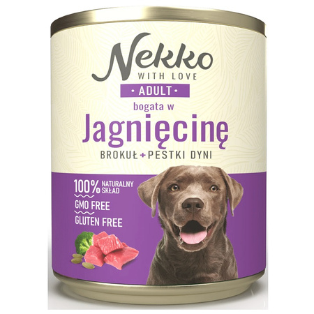 NEKKO MOKRA KARMA DLA PSA ADULT JAGNIĘCINA BROKUŁ PESTKI DYNI 4x800g