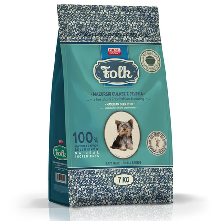 KARMA SUCHA DLA PSA RASY MAŁE PEŁNOPORCJOWA FOLK MINI JELEŃ BURAKI ŻURAWINA 7kg