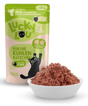 LUCKY LOU LIFESTAGE KITTEN MOKRA KARMA DLA KOCIĄT DRÓB WOŁOWINA 8x125g