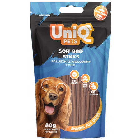 UNIQ PETS MIĘKKIE PALUSZKI Z WOŁOWINY MIĘSNY PRZYSMAK DLA PSA 80g