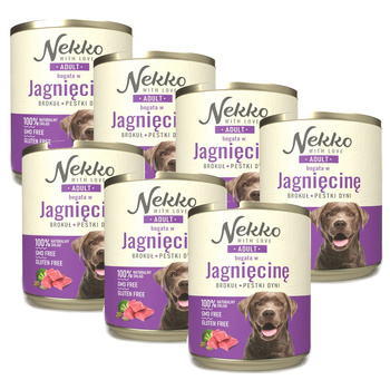 NEKKO MOKRA KARMA DLA PSA ADULT JAGNIĘCINA BROKUŁ PESTKI DYNI 7x800g