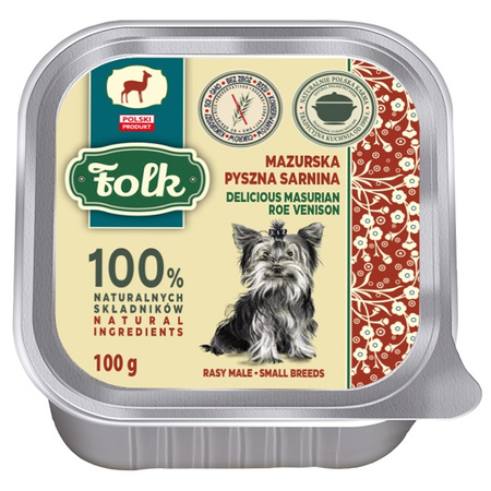 KARMA MOKRA DLA PSA RASY MAŁE FOLK MINI MAZURSKA PYSZNA SARNINA SZALKA 100g