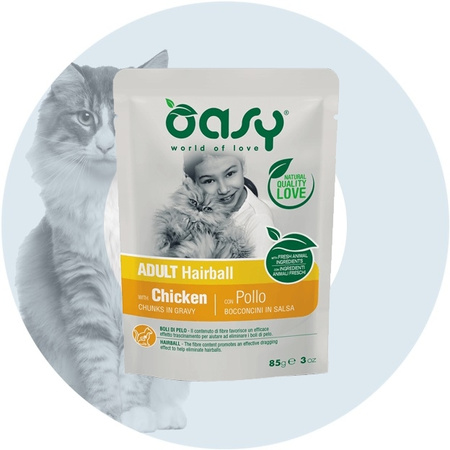 OASY CHUNKS IN GRAVY HAIRBALL MOKRA KARMA DLA KOTA KURCZAK W SOSIE SASZETKA 85g
