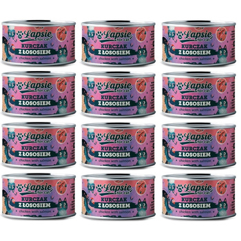 ŁAPSIE FOR CAT MOKRA KARMA DLA KOTA KURCZAK Z ŁOSOSIEM W BULIONIE PUSZKA 12x80g