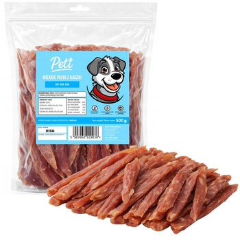 PETI PRZYSMAKI DLA PSA MIĘKKIE PASKI Z KACZKI 500g