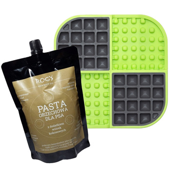 ROGY PASTA ORZECHOWA KOKOS + TACKA DO LIZANIA DLA PSA KOTA ANTYSTRESOWA LICKIMAT SLOMO ZIELONA 20x20cm