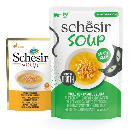  SCHESIR SOUP MOKRA KARMA DLA KOTA ZUPA Z KURCZAKA Z DYNIĄ SASZETKA 40g