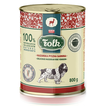 KARMA MOKRA DLA PSA PEŁNOPORCJOWA FOLK MAZURSKA PYSZNA SARNINA PUSZKA 800g