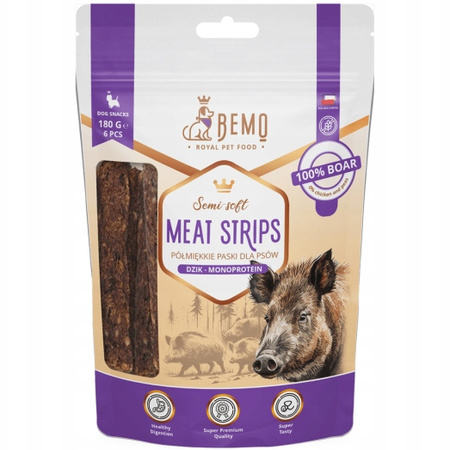 BEMO MEAT STRIPS PÓŁMIĘKKIE MIĘSNE KĄSKI PRZYSMAKI DLA PSA DZICZYZNA 180g